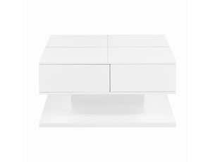 Table basse relevable brillante avec tiroirs, couvercle rabattable et led contrôlée par appli