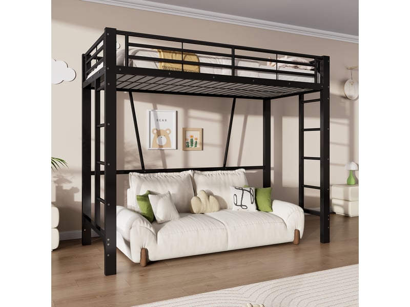  Lit mezzanine 140x200 cm – avec escalier rangement espace jeu et fenêtre décorative – métal et mdf – blanc CozyNest - Conforama B