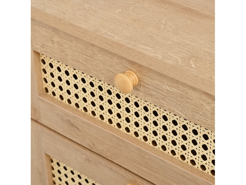 Buffet bas 141 x 40 x 77 cm – naturel – 3 tiroirs en rotin, portes coulissantes et étagères réglables  - Conforama B