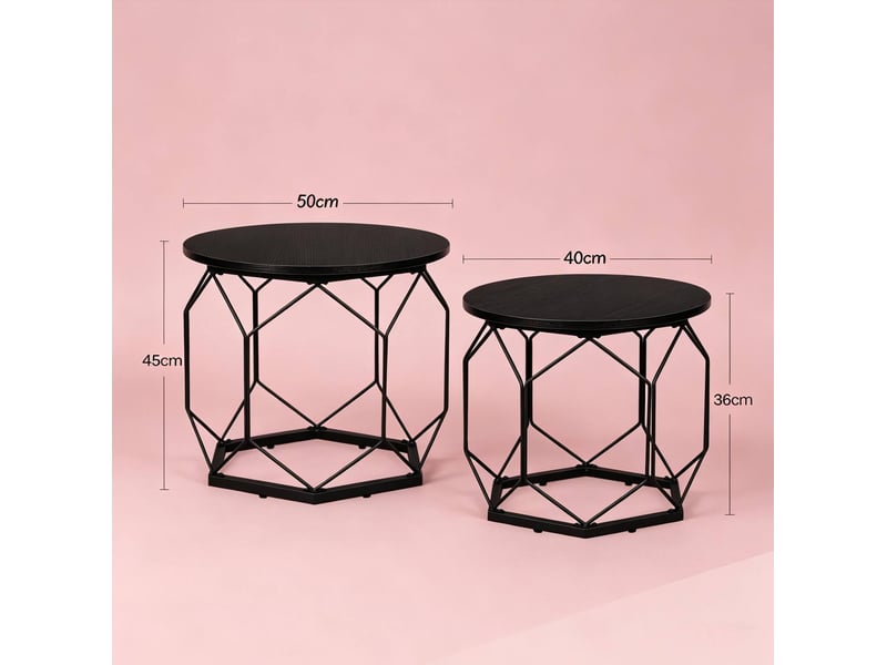  Tables basses gigognes avec 2 plateaux amovibles et rangement ouvert, style moderne, pour salon, en métal et bois noir  - Conforama D