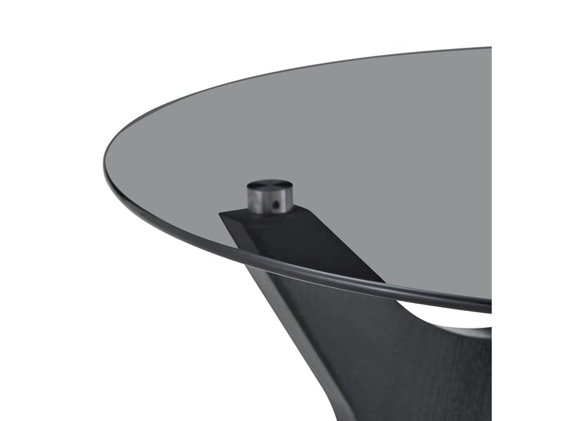  Table basse 80 cm forme ronde plateau en verre cadre bois noir structure stable résistant à la chaleur et aux rayures  - Conforama D
