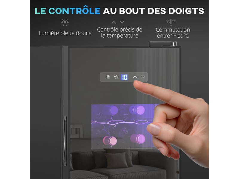  Cave à vin, 15 bouteilles, 39l, réfrigérateur pour boissons, température réglable 8-18℃, éclairage led  - Conforama W