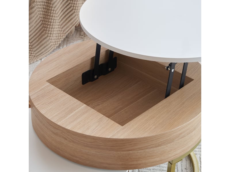 Ensemble de 2 tables basses dorées à plateau relevable et 2 tiroirs – design contemporain et fonctionnel - Conforama E