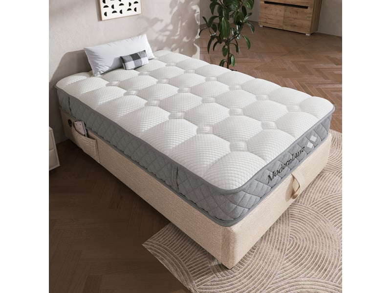 Matelas 90x200 cm - épaisseur 20 cm, soutien h3, 7 zones, 4 poignées latérales, ressorts ensachés et mousse à froid, certifié oeko-tex, blanc Luxe haut de gamme - Conforama D