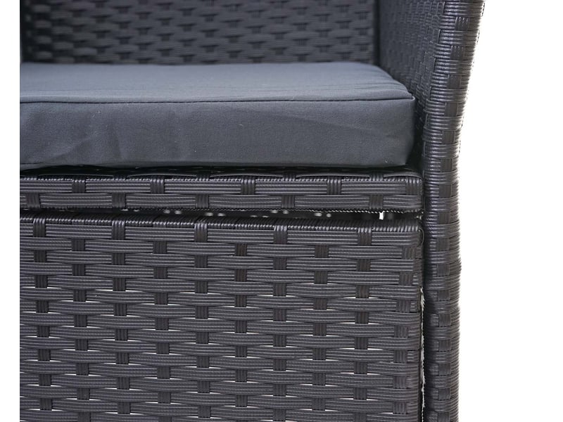 Banc en polyrotin avec table fauteuils chaises de jardin 132cm noir coussin gris foncé 04_0001141 - Conforama C