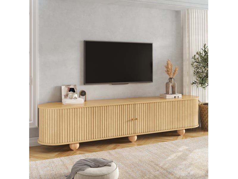  Meuble tv bas à portes coulissantes 180 cm naturel homvra  - Conforama C