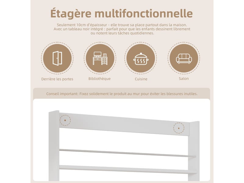 Étagère à livres ultra plate 100x10x180 cm (lot de 2), gain de place avec tableau noir intégré, mdf et métal, blanc - Conforama D