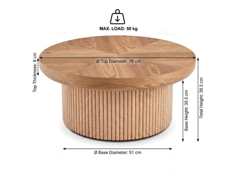  Table basse ronde 78 cm avec plateau parquet et base rainurée -  bois d'ingénierie, mdf, bois massif - naturel  - Conforama D