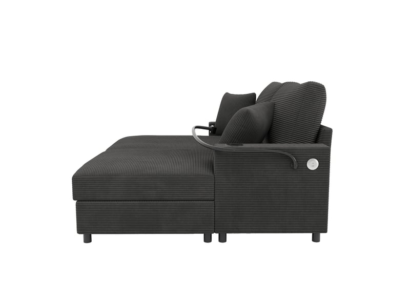 Canapé-lit double lora gris avec fonction couchage, porte-téléphone, usb et porte-gobelet - Conforama D