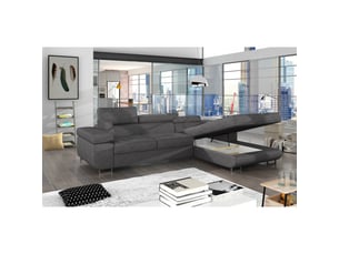 Canapé d'angle droit fixe <strong></strong> <strong></strong> 4 places Tissu gris avec coffre de rangement