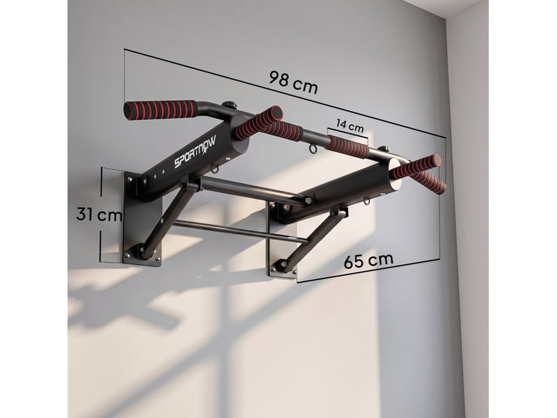  Barre de traction murale pliable en acier noir, prises antidérapantes, charge maximale 120 kg, pour home gym  - Conforama C