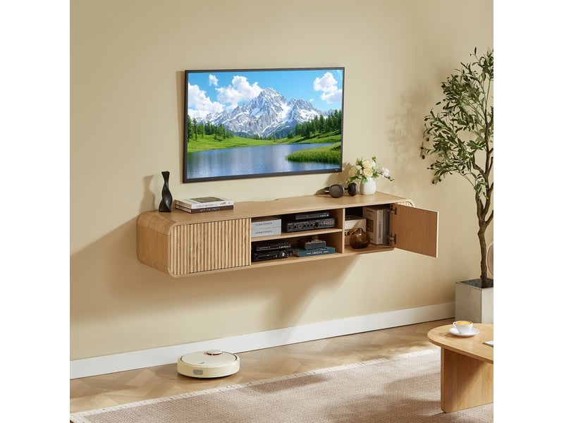  Meuble tv mural modenvie 160 x 38 x 30 cm avec rangement ouvert et passage de câbles naturel  - Conforama E