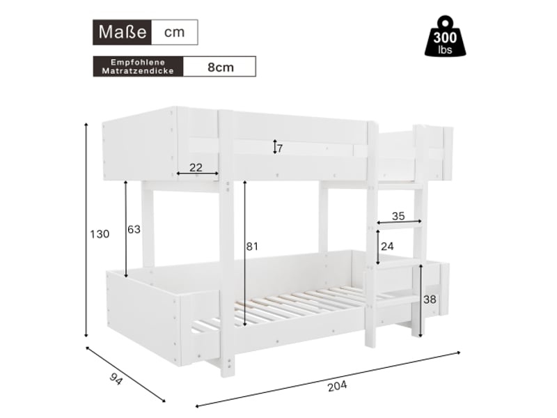  Lit superposé 90x200 cm coloris blanc bois massif lit enfant blanc - Conforama C
