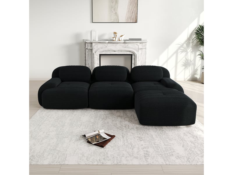 Canapé d'angle modulable en velours côtelé, noir, 298 x 178 x 70 cm Fay Lum - Conforama B