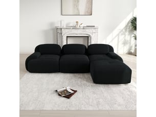 Canapé d'angle modulable en velours côtelé, noir, 298 x 178 x 70 cm
