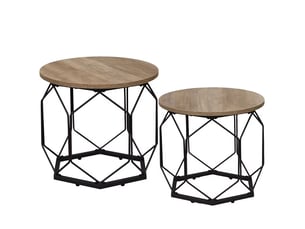Lot de 2 tables basses gigognes rondes en métal et bois gris ø50x45 cm et ø40x36 cm