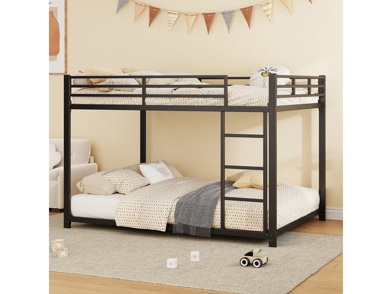 Lit superposé 140x200, lit superposé en métal noir. Lit superposé pour enfant avec sommier à lattes, cadre robuste et gain de place. - Conforama R