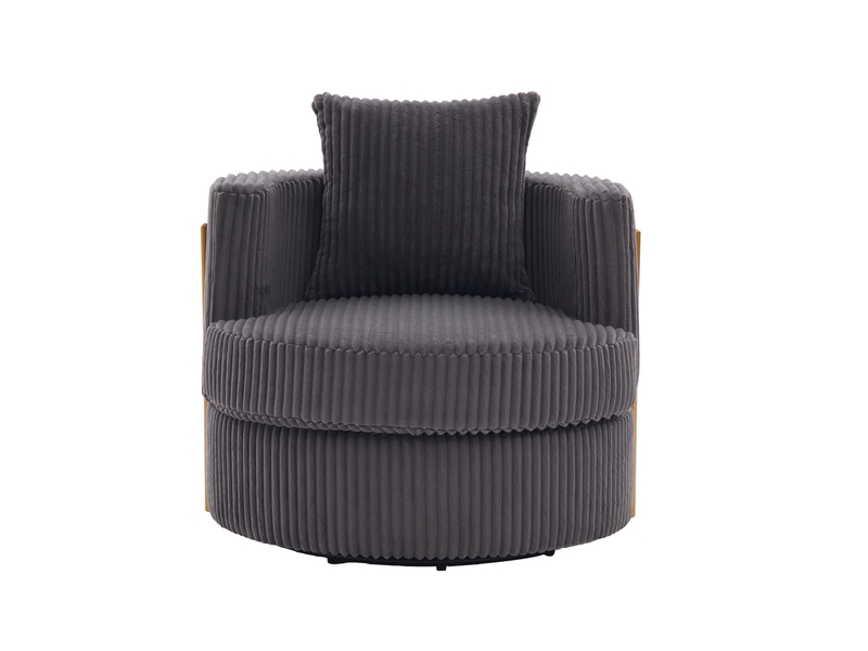  Fauteuil pivotant 360° avec rangement sous l'assise - dossier enveloppant, velours côtelé gris  - Conforama A