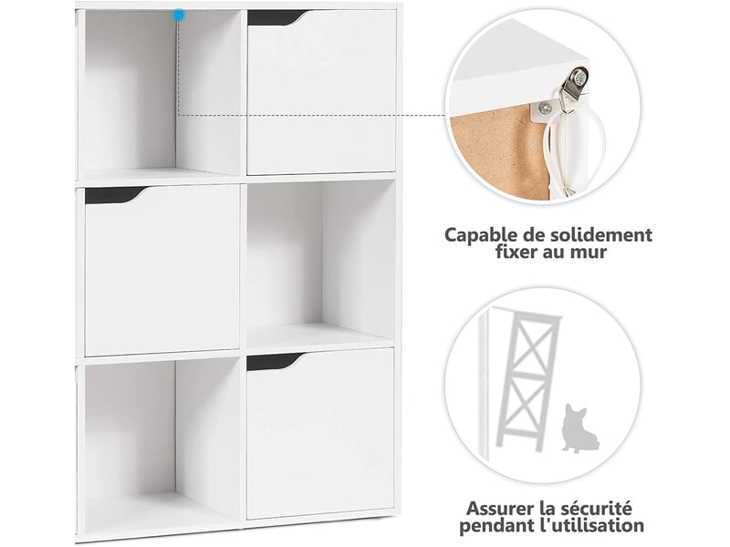 Costway meuble de rangement 9 cases, etagère de rangement, bibliothèque à 3 niveaux avec 5 portes, montage facile, idéal pour bureau, salon, chambre d’etude, 90 x 29 x 90 cm (blanc)  - Conforama E