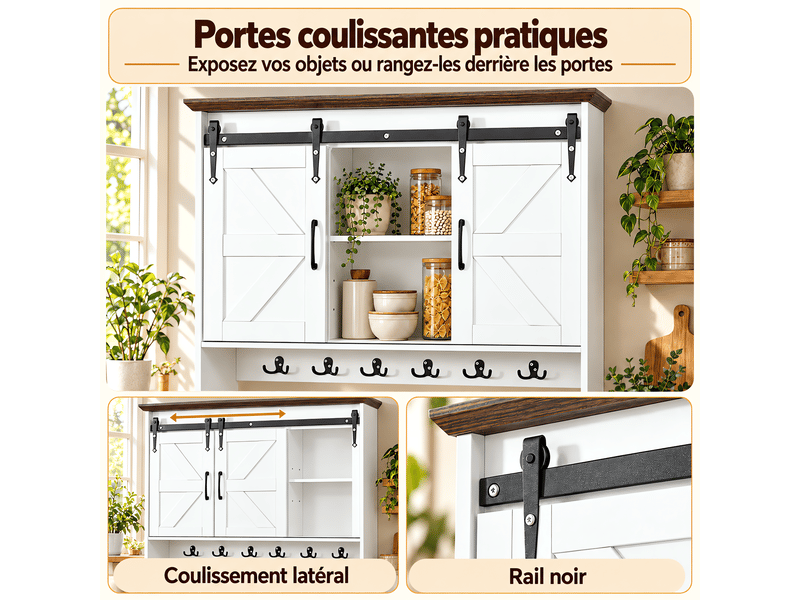  Meuble de cuisine muvano, buffet avec plan de travail, portes coulissantes, blanc, 96 × 40 × 180 cm  - Conforama E