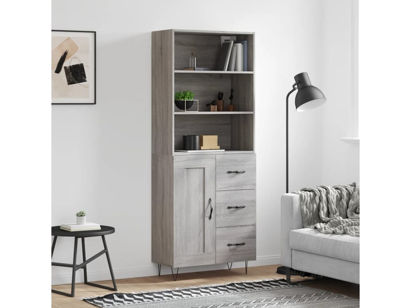  Buffet haut - bahut - meuble de rangement sonoma gris 69,5x34x180 cm bois d'ingénierie  - Conforama B