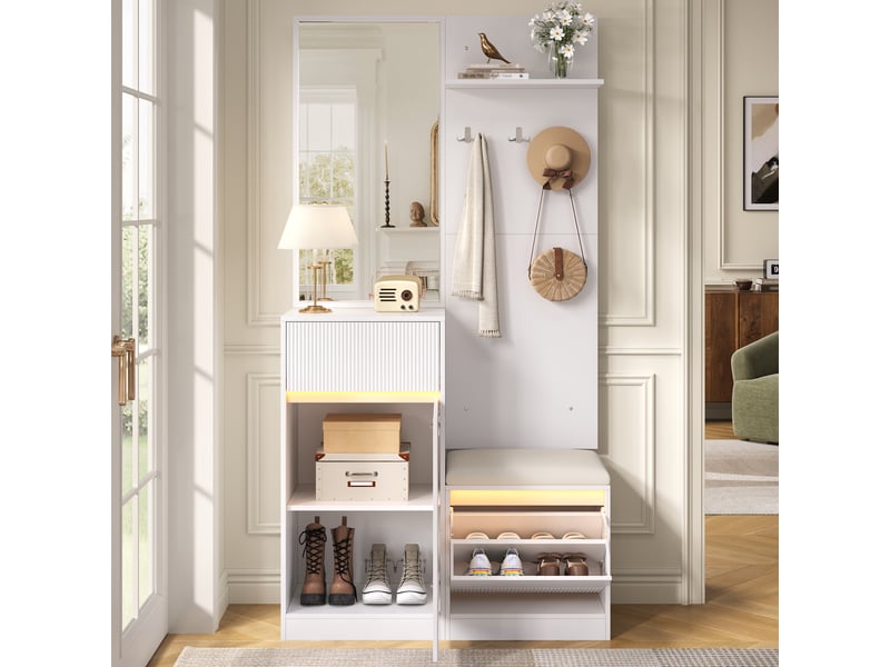  Penderie mobile - armoire, armoire compacte, armoire d'entrée, ensemble armoire, meuble à chaussures, banc à chaussures, blanc  - Conforama D
