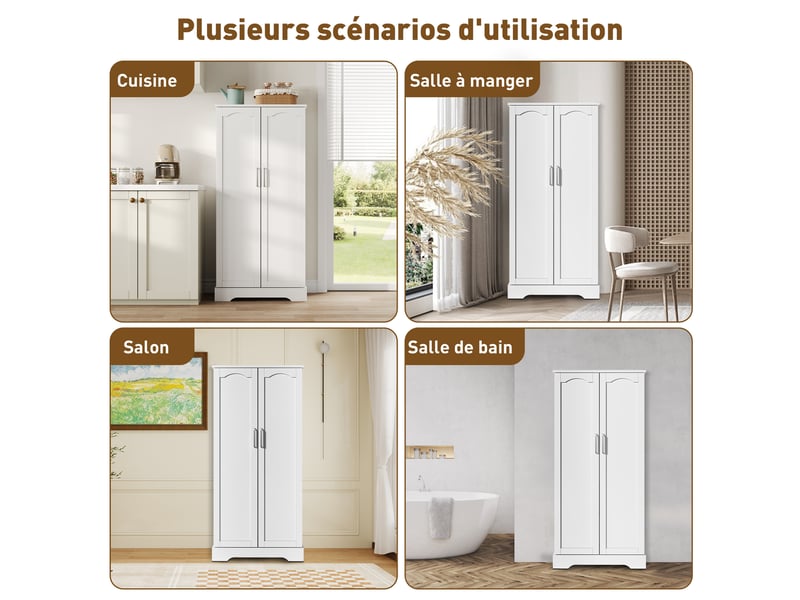  Meuble de cuisine armoire blanche avec éclairage led et étagères réglables, 60 × 35 × 128 cm  - Conforama E