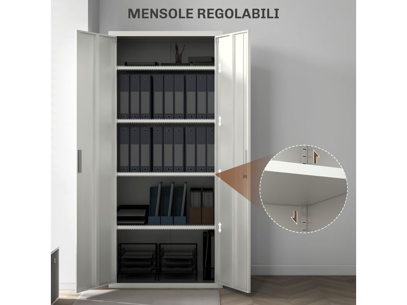  Armoire de bureau à 5 niveaux avec 4 étagères réglables, acier, 80 x 40 x 180 cm, blanche  - Conforama E