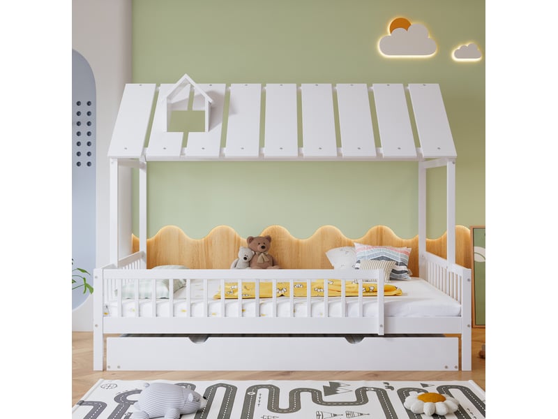 Lit maison enfant avec lit gigogne blanc 120 x 200 cm - Conforama C