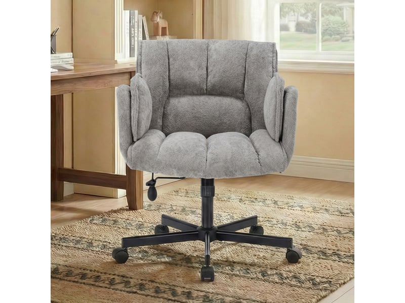  Chaise de bureau pivotante avec accoudoirs rabattables et soutien lombaire réglable, en tissu gris  - Conforama C