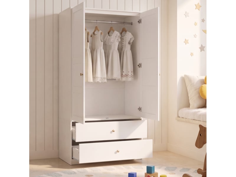 Armoire modenvie 2 portes 2 tiroirs penderie 100 x 48 x 180 cm blanche mdf - Conforama B
