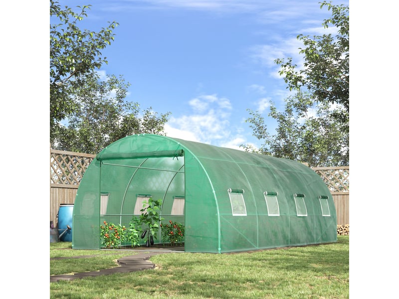  Serre en aluminium, serre de plain-pied, tunnel de culture, serre chaude, plastique, acier, vert  - Conforama C