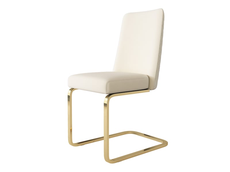  Chaise de salle à manger lot de 4 avec dossier matelassé en losanges et pieds métalliques dorés en velours beige  - Conforama A