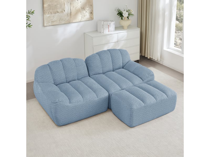 Canapé d’angle coquille 2 places avec pouf bleu – 210 x 165 x 79 cm Fay Lum - Conforama W