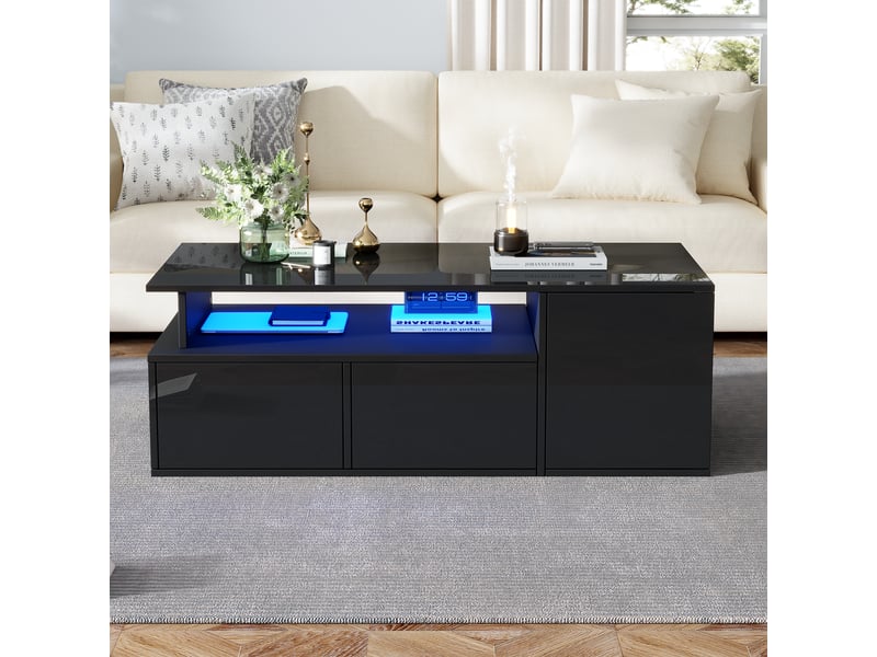 Table basse rectangulaire noir avec 2 tiroirs - 50x100 cm led panneau de particules table basse noir - Conforama D