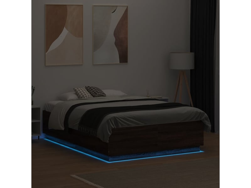  Lit double- lit adulte -  cadre de lit avec led sans matelas chêne marron 120x190 cm  - Conforama C