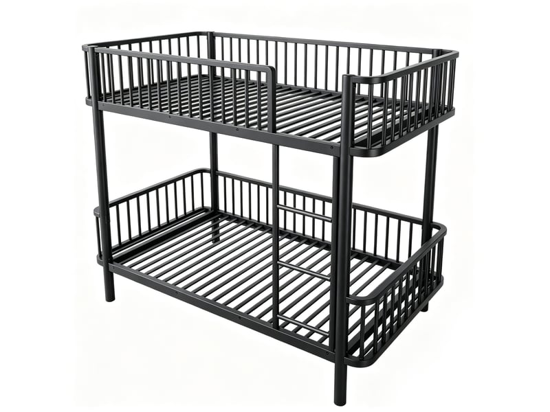  Lit superposé enfant 90x200 cm noir métal, dimensions 208,6x97,8x167,2 cm, barrières de sécurité  - Conforama E