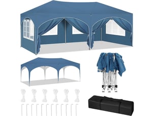 Gazebo 3x6 m bleu avec 6 parois latérales, tente de réception pliable déperlante