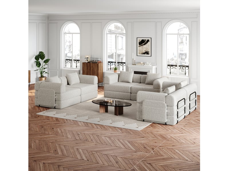  Canapé-lit tcqpz modulable 6 places 274 x 183,8 x 69,8 cm rangement accoudoir chenille kaki  - Conforama B