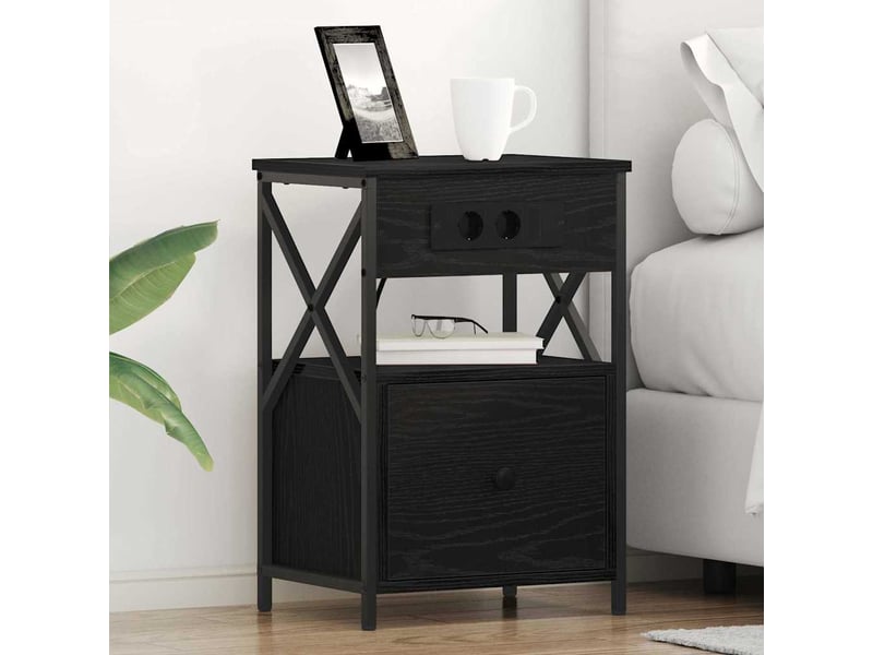  Table de chevet avec tiroir 2 pièces chêne noir 40 x 31 x 60 cm  - Conforama B