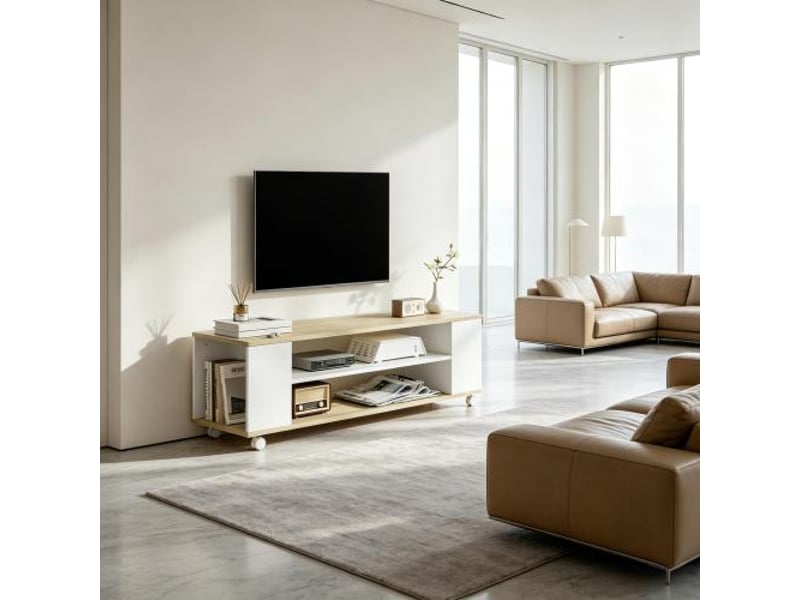  Meuble tv bas polyvalent avec roulettes — média moderne pour salon, armoire intégrée, rangement multifonction  - Conforama D