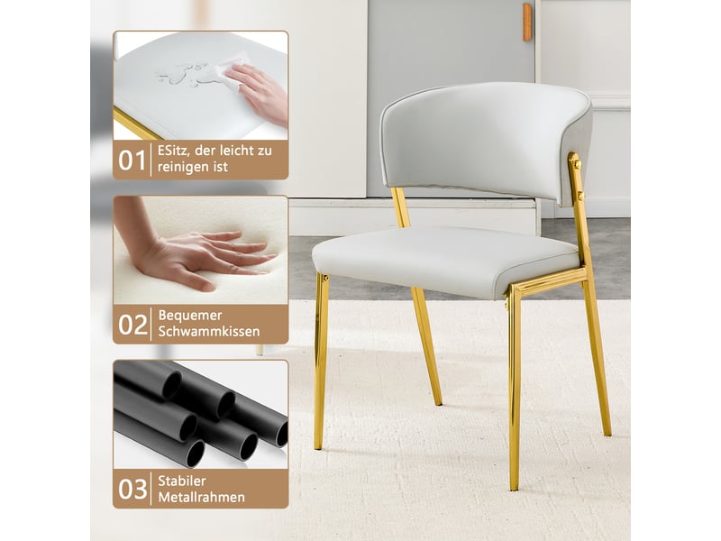  Lot de 2 chaises de salle à manger modernes assise et dossier rembourrés dossier incurvé ergonomique pieds en métal patins antidérapants gris  - Conforama E