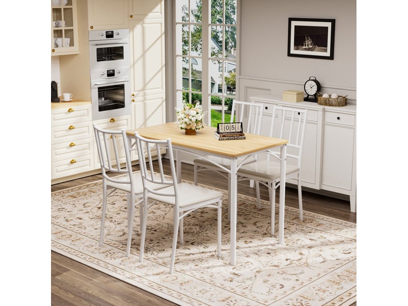  Ensemble table et 4 chaises de salle à manger industriel décor bois clair et blanc, compact pour 4 personnes  - Conforama E
