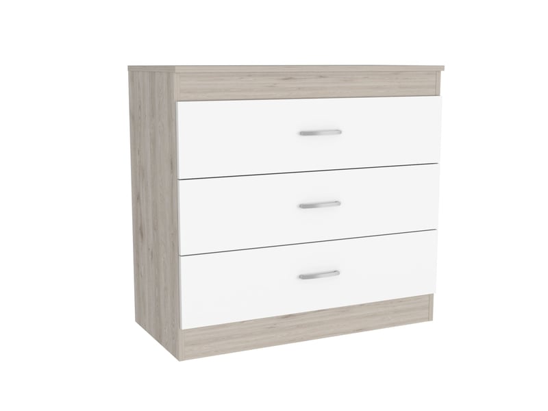  Commode melia de 80 cm avec 3 tiroirs, gris cendré et blanc  - Conforama B