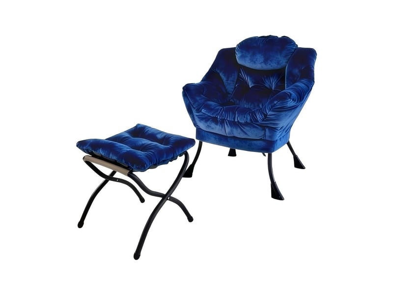  Fauteuil relax avec pouf, accoudoirs, poche latérale et repose-pieds, fauteuil lounge tv en tissu pour salon, chambre et bureau  - Conforama A