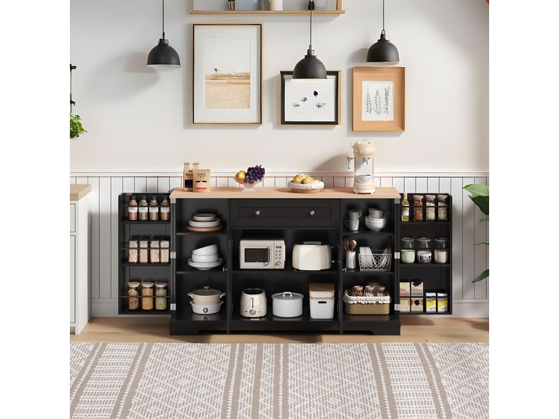  Meuble de cuisine muvano noir, buffet de cuisine de 138 cm avec tiroir et étagères réglables  - Conforama D