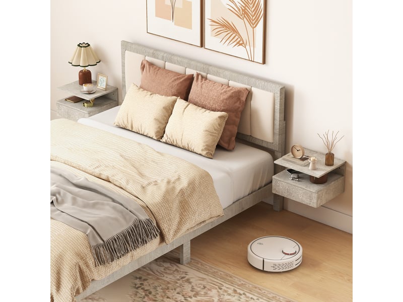  Ensemble de 2 tables de chevet suspendues avec tiroir et étagère ouverte, 35 x 32 x 22,5 cm, gris ciment  - Conforama D