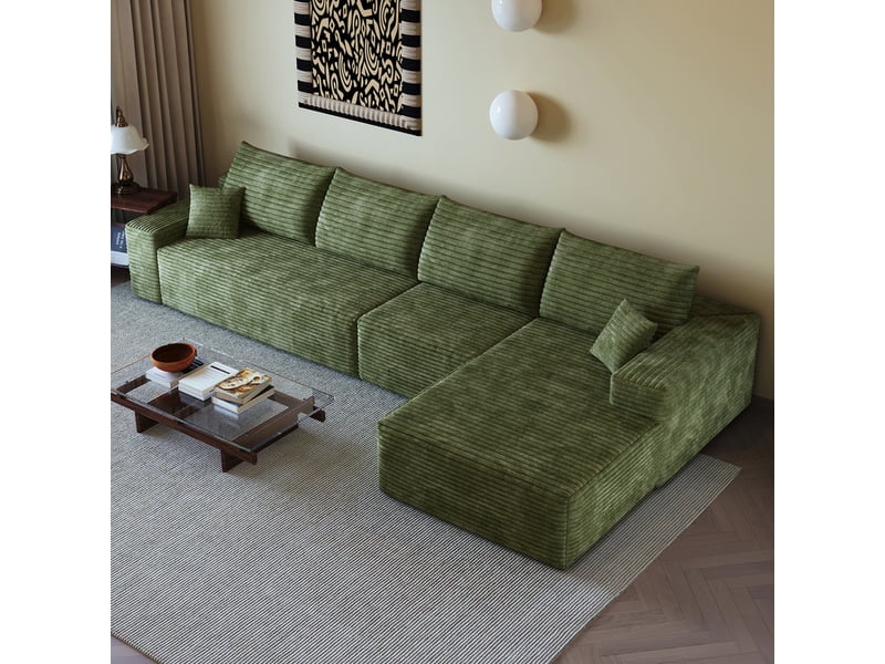  Canapé d'angle  modulaire ,4 places, avec méridienne en l, assise profonde ,aucun assemblage requis,340 × 175 ×83cm, vert  - Conforama D