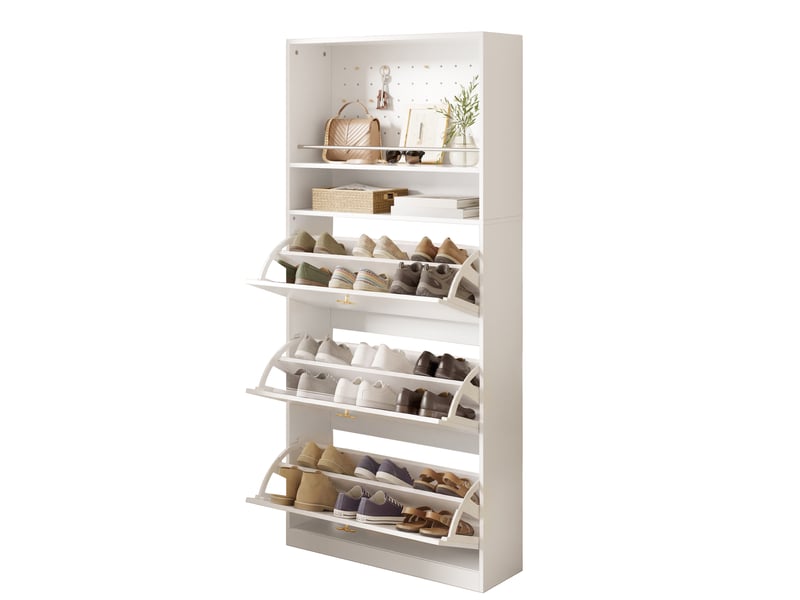  Meuble à chaussures étroit, 80x24x178,5 cm, 3 abattants, 2 niches, panneau perforé Fay Lum - Conforama A