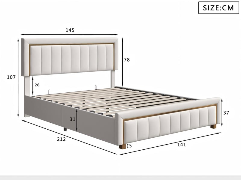 Lit coffre 140x200 - lit 2 places - avec lumière led - beige (matelas non inclus) - Conforama C